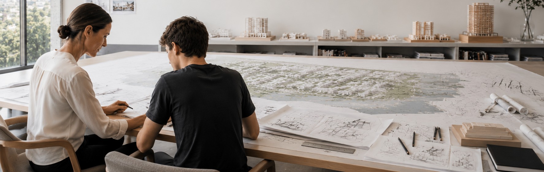 Architecture studio with masterplan drawings